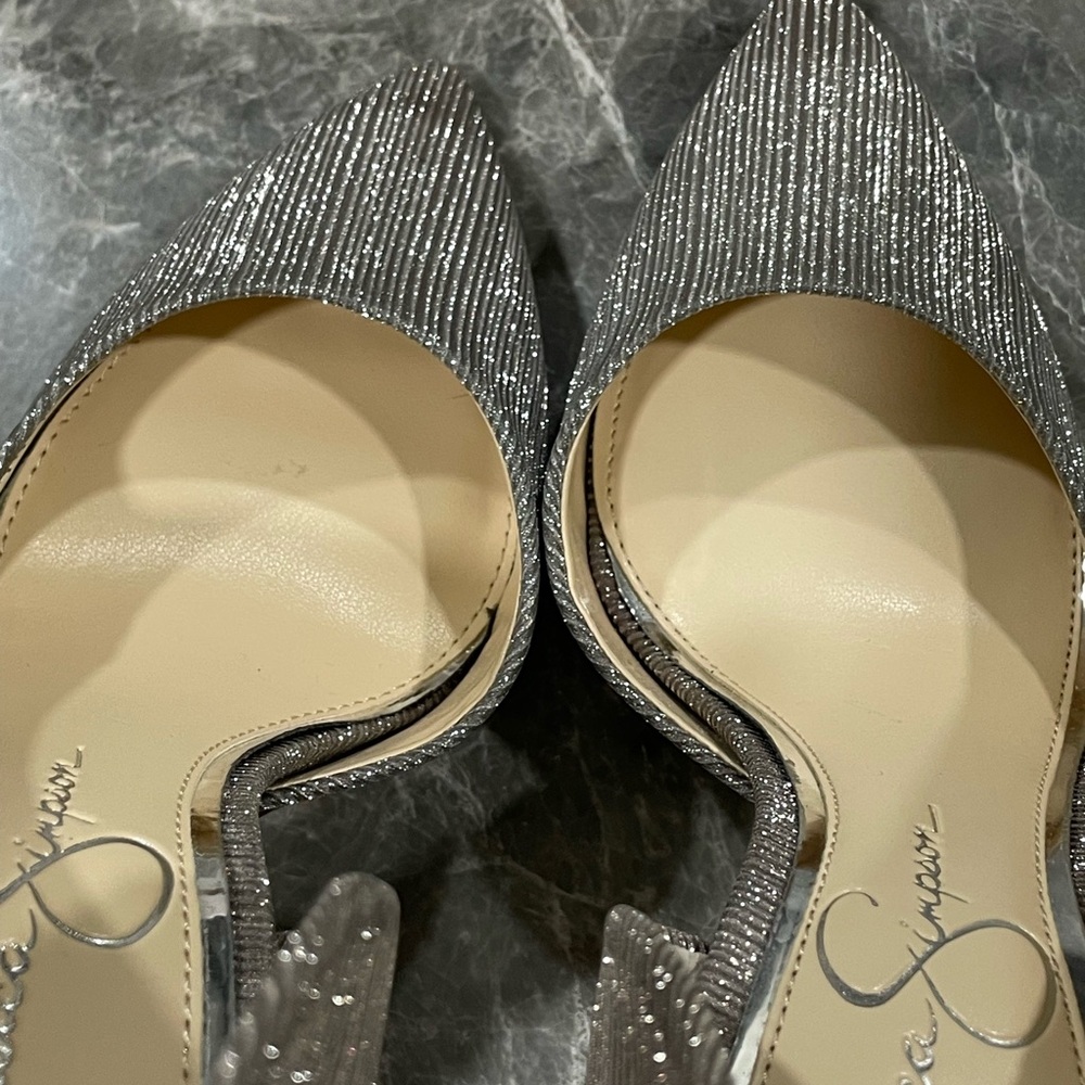 Jessica Simpson Prizma metallic silver Heels pumps “Cinderella” shoes Size 5.5 - Picture 9 of 11